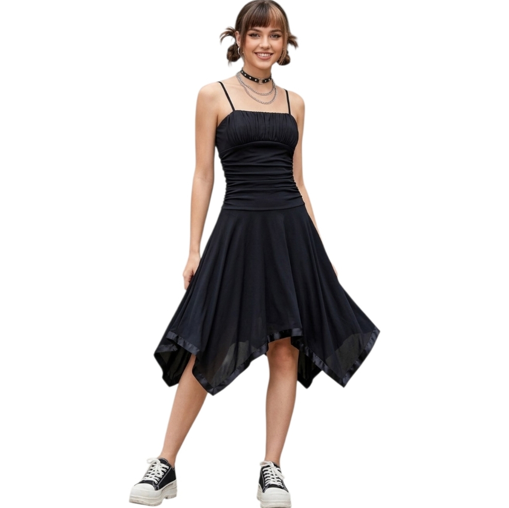 Y2K Party Dress Dress black Hankerchief Hem Asymetrical Fit Flare